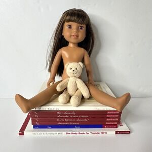 American Girl Lot WellieWishers 14" Ashlyn Doll with Bitty Bear and 7 Books